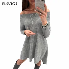 Elsvios Сексуальная Слэш Средства ухода за кожей шеи Сладкий Мини-платья женщины с должны трикотажное платье дамы Свитер с длинными рукавами Платья для женщин feminina Vestido
