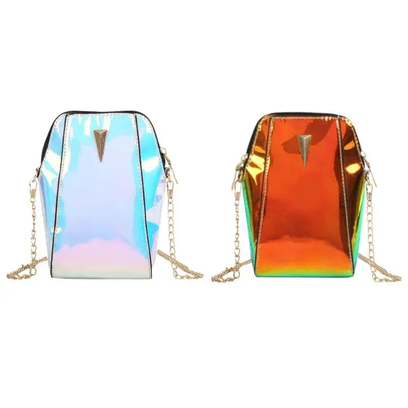 

Women Fashion Laser Hologram Bag Wallet PU Coin Cell Chain Phone Purses Mini Cross-body Shoulder Bags Reflective Translucent