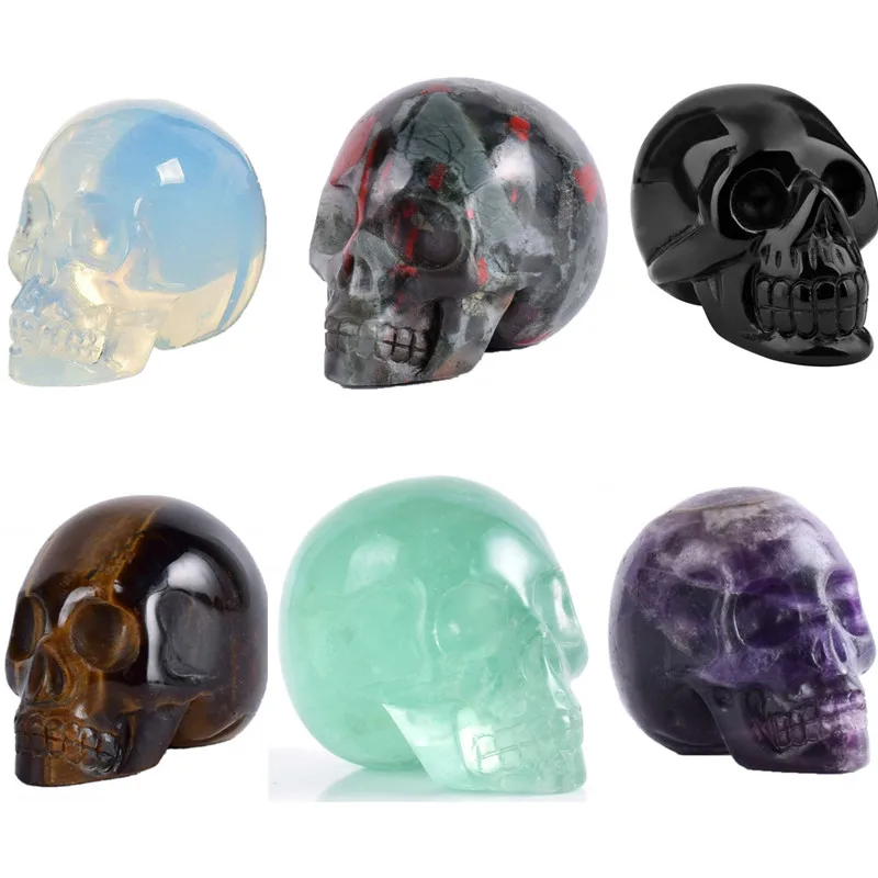 

2" Nature Hand Carved Gemstone Skull Statue Feng shui Healing Crystal Stone Human Reiki Skull Figurine Statue Sculptures