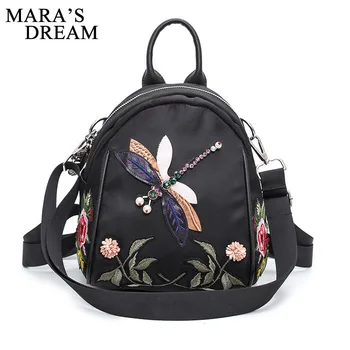 

Mara's Dream 2018 Women Backpack New Handmade Embroidery Dragonfly Lady Backpack Fashion Designer 3D Diamond Women Shoulder Bag