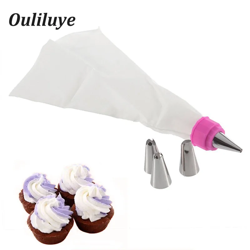 

Kitchen Cake Decorating Bags Set For Cake Cupcake Cake Cream Icing Piping Nozzles Tools 1PCS Silicone Pastry Bags/4PCS Nozzles