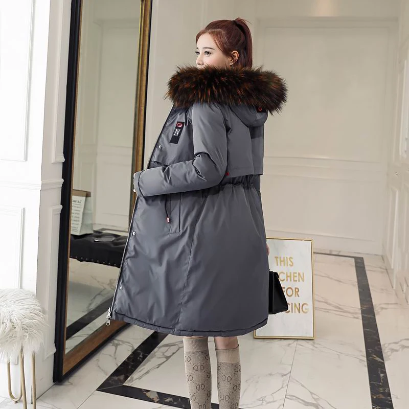 Vestes gris army Capuche Coton Taille Veste Fourrure Chaud À Femmes D'hiver Rembourré Green Col De Plus caramel Manteau Femme Grand Capuchon noir 2018 Long Beige Ouatée Parka 4qSXww