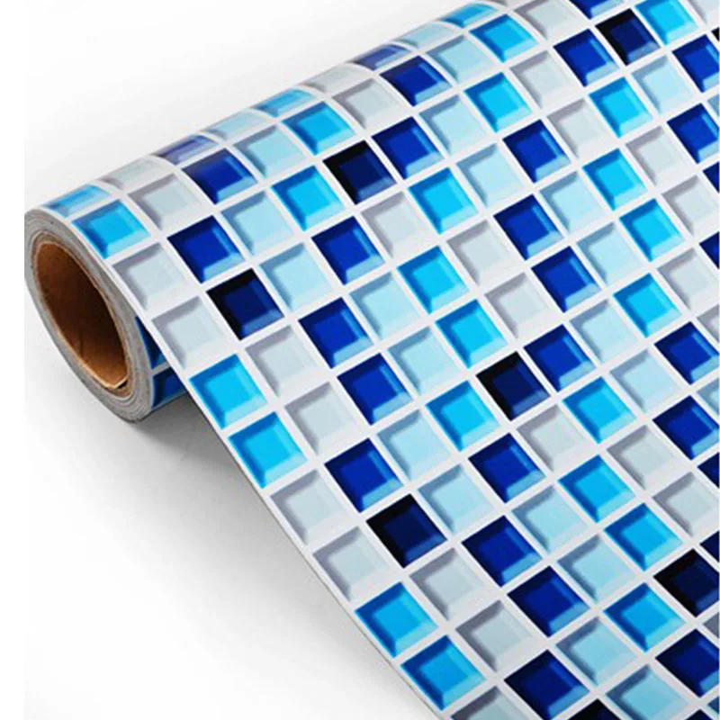 Наклейки на стену для ванной комнаты, ПВХ мозаичные обои для кухни, водонепроницаемые наклейки на плитку, пластиковые виниловые самоклеющиеся обои, домашний декор - Цвет: PVC blue white