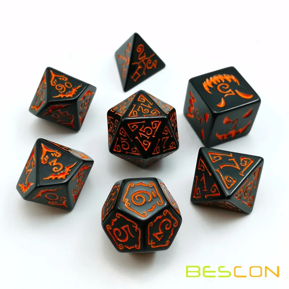 Bescon Halloween Polyhedral Dice 7pcs Set, Halloween RPG Dice Set d4 d6 d8 d10 d12 d20 d% Set of 7 Dice-DnD