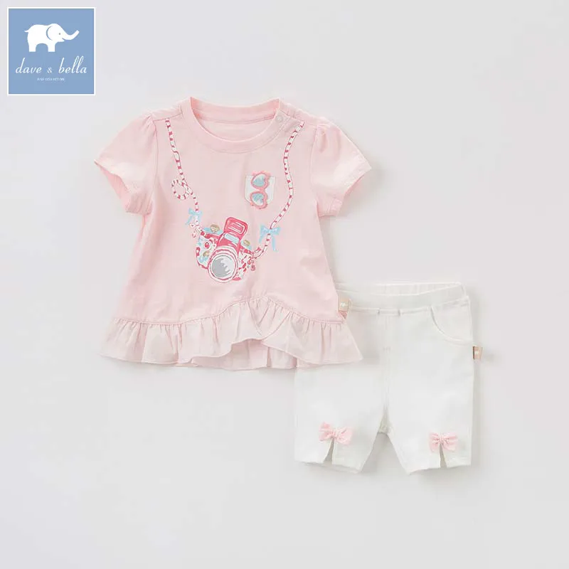 

Dave bella summer baby girl clothing sets children lovely print suits toddler infant high quality clothes girls outfit DBJ7275
