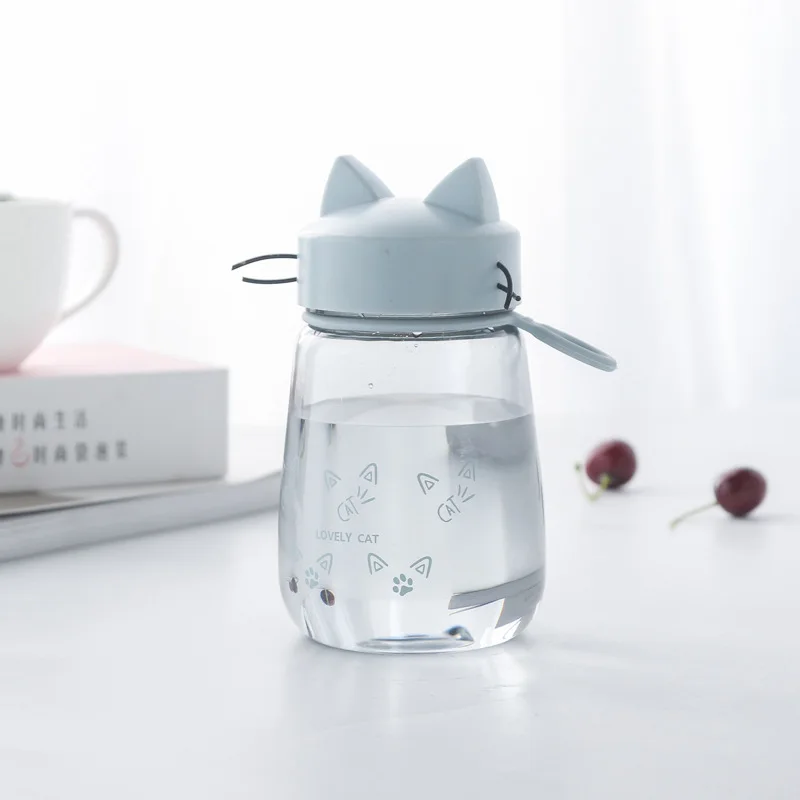 New Creative cute Cat water bottle Leakproof portable Sports plastic kettle Home office student picnic kettle kids water bottle - Цвет: Blue