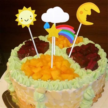 

CRLEY 10sets 40pcs cake topper flag rainbow sun moon cloud birthday baby shower cupcake toppers party favor decoration supplies