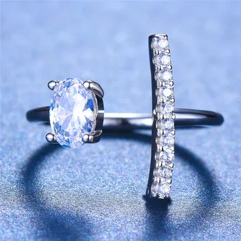 

Simple Big Oval Crystal Stone Ring Fashion 100% Reak Silver Color Ring Lovely Engagement Promise Rings For Women