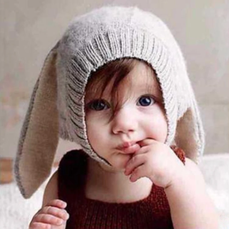Pudcoco Новое поступление детские шапки кроличьи уши зимние вязаные наушники вязаная шапка для малышей облегающая серая теплая Милая шапка