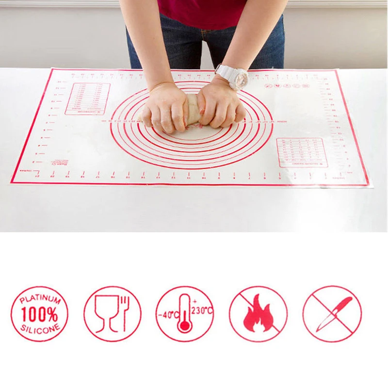 60x40cm Foldable High Temperature Fiberglass Silicone Baking Dough Mat Rolling Cutting Fondant Cake Dough Mat With Scale