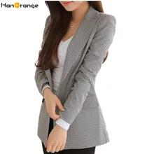 2016 Spring Autumn Slim Houndstooth Plaid Long Women Blazer Black White 2016 Spring Autumn Slim Houndstooth Plaid Long Women Blazer Black White