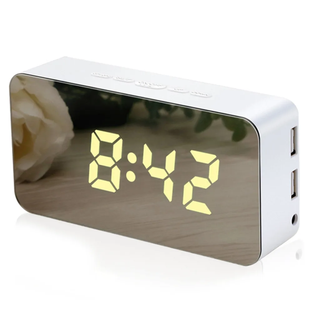 С изменяющимся цветом, Аккумуляторный цифровой светодиодный будильник с календарем Термометр Подсветка дешевая цена - Цвет: Белый