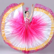 Новое Открытое платье для танцев, испанское платье с широкой юбкой, женское платье с вышивкой, с переходным цветом, сценический Национальный танцевальный костюм, H574