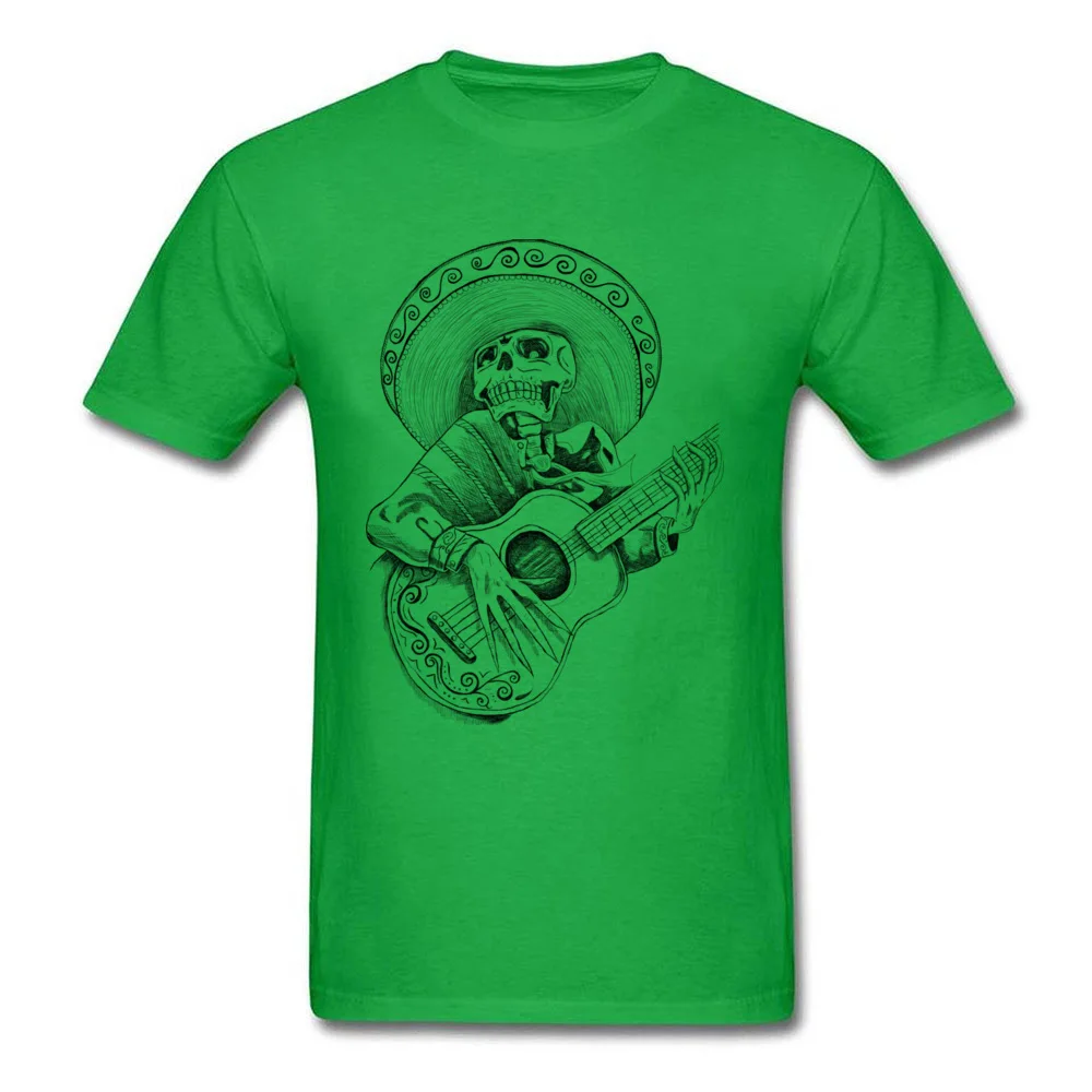 Mexican Mariachi singing skull Tops Tees New Design Crewneck Family Short Sleeve 100% Cotton Fabric Men Top T-shirts Tshirts Mexican Mariachi singing skull green