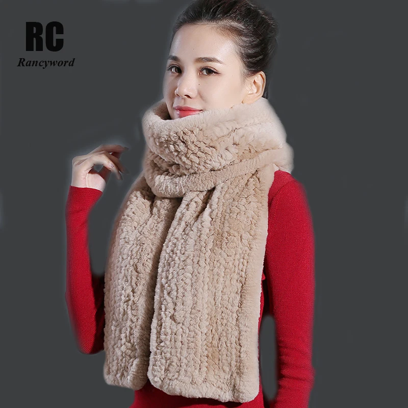 

[Rancyword] Winter Women Scarf Natural Fur Scarves Real Rex Rabbit Fur Pashmina Solid Brand Thick Warm Winter New Arrival RC1321