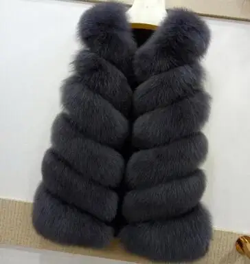 Les Belle Naturel Mode Eve De Femmes Noël Pour Fourrure Naturelles Renard Gilet Blue Foncé dark natural Bleu Womensix Grey Gilets Rangées Z1wx5EY