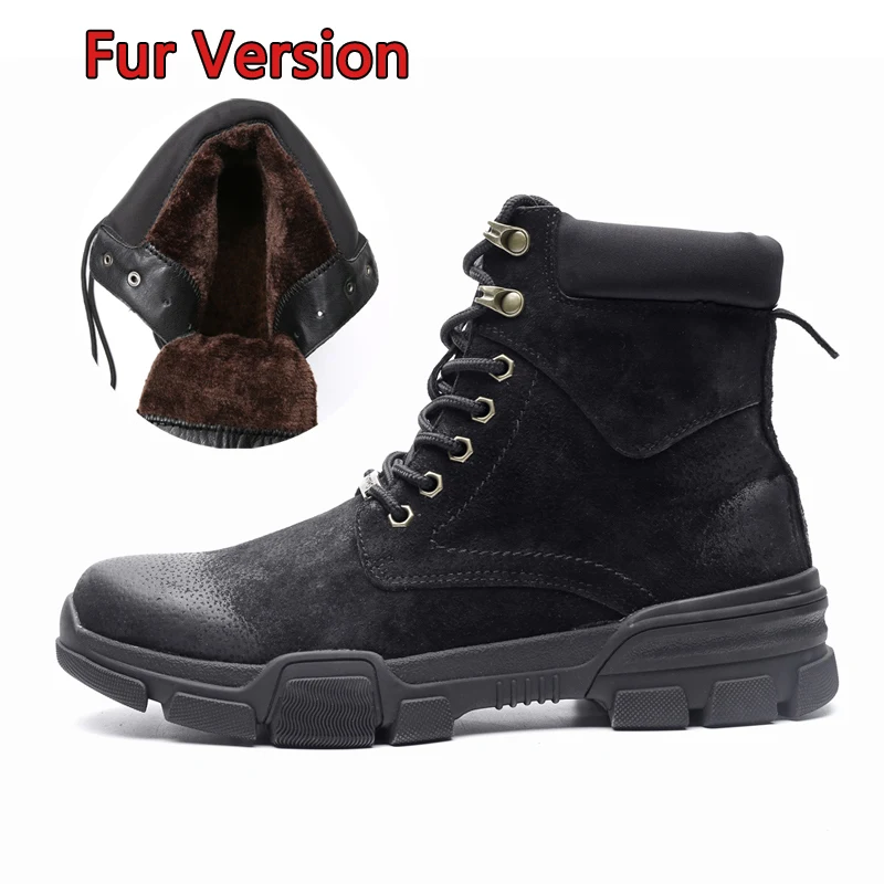 VRYHEID; Брендовые мужские ботинки из натуральной кожи; сезон осень-зима; ботильоны; модная обувь; военные ботинки; Высококачественная винтажная мужская обувь - Цвет: Black Fluff