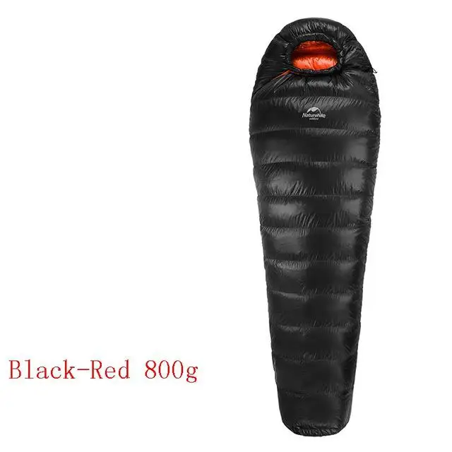 Naturehike спальный мешок на утином пуху, Сверхлегкий, мумия, зимний, для прогулок, сохраняет тепло, водонепроницаемый, спальный мешок - Цвет: Black Red-800g