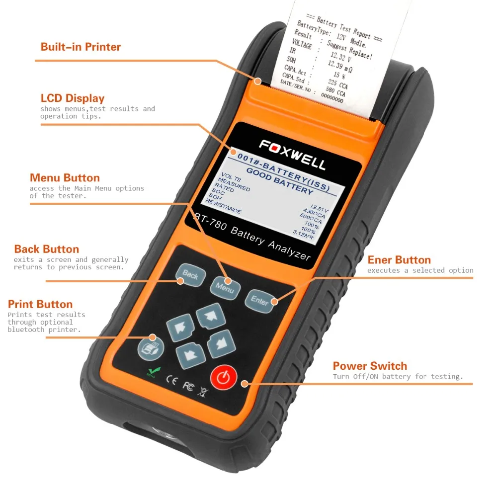 Оригинальный тестер автомобильных аккумуляторов Foxwell BT780 12 В обнаружитель