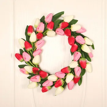 

Door Wreath Artificial Tulip Flower Wreath Home Wedding Party Christmas Decoration Fake Flower Front Door Window Wall Decor