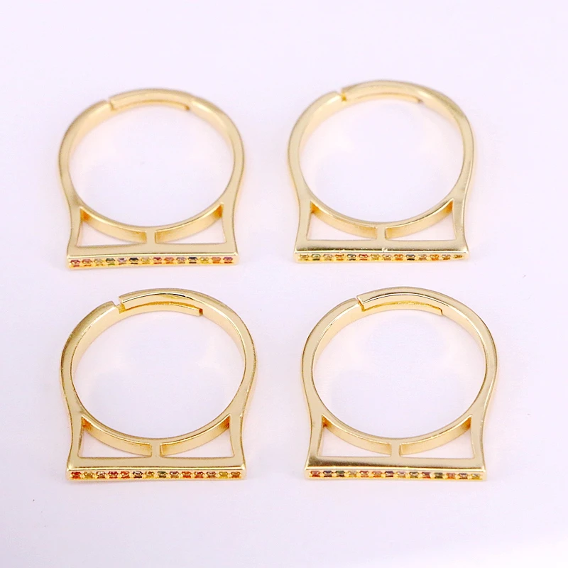 

6PCS, Colorful Jewelry Micro Pave Zirconia Rainbow Gold Color Bar Rings