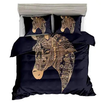 

Horse Bedding Set 3D Golden Horse Head Duvet Cover Set with Zipper Adults Children Kids Home Bedroom Decoration