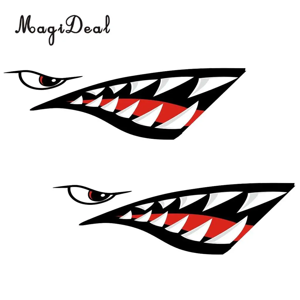 Durable 2 Pieces Vinyl Shark Teeth Mouth Decal Stickers for Kayak Canoe Dinghy Inflatable Fishing Boat Car Decoration Accessory