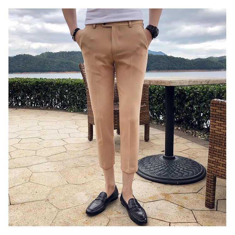 Весна лето мужской костюм брюки модный бутик сплошной цвет мужские брюки мужские облегающие брюки s