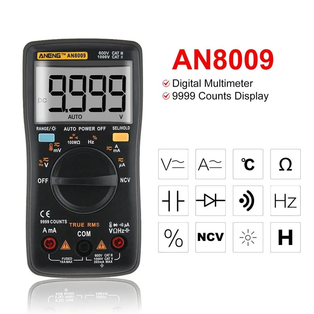 Цифровой мультиметр ANENG AN8009 ЖК дисплей 9999 отсчетов AC/DC тестер черный|Мультиметры|