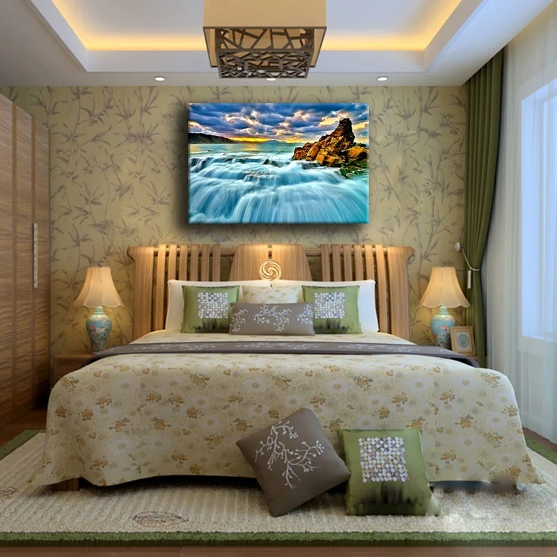 Canvas Painting Living Room Wall Art 1 Piece Tropical Sea Waves Pictures Print Valley Waterfall Seascape Poster Home Decor Frame | Дом и сад