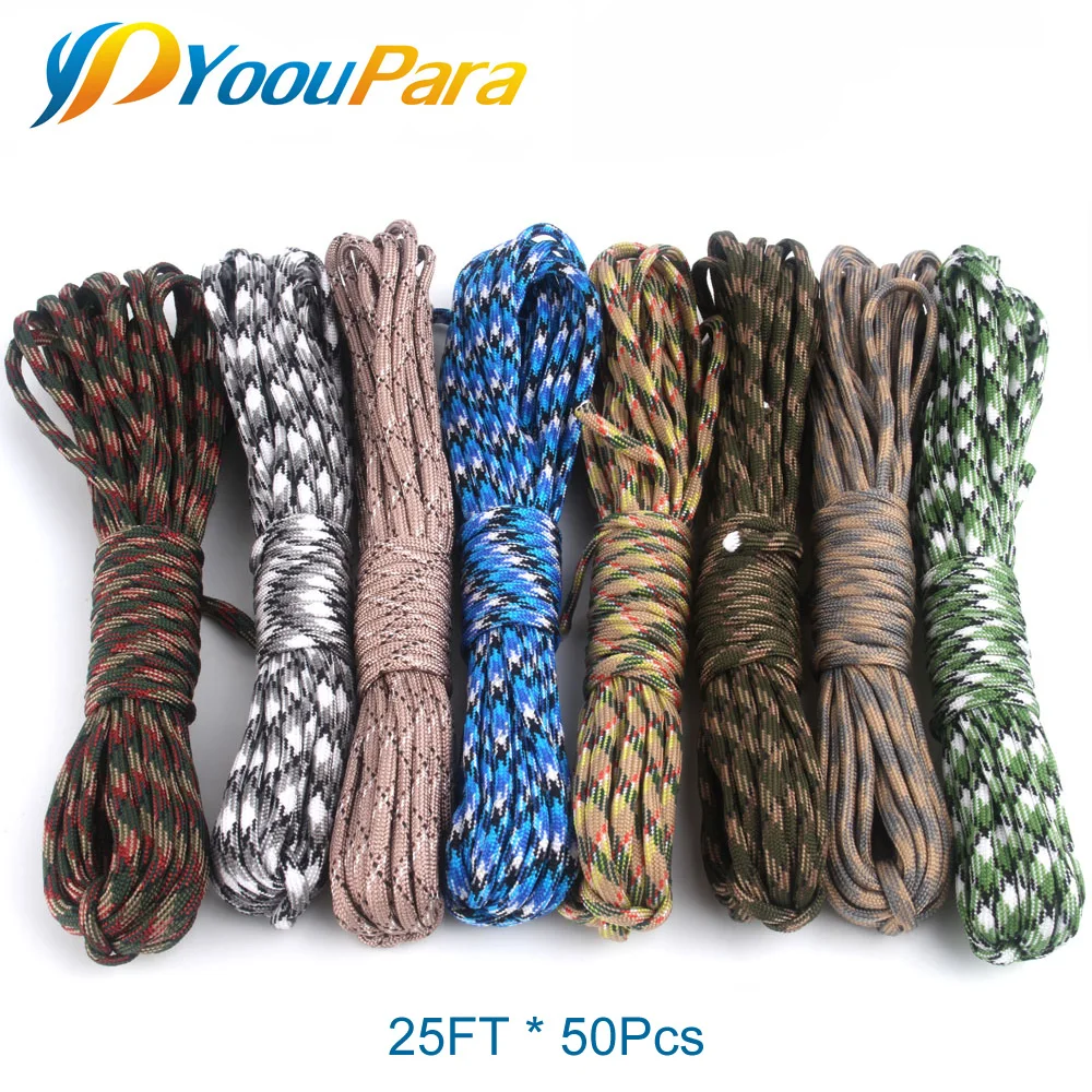 

25FT * 50Pcs Paracord 550 Parachute Cord Rope 4mm 7 Strand Paracorde Bracelet Outdoor Campling Survival Purchase Random Colors