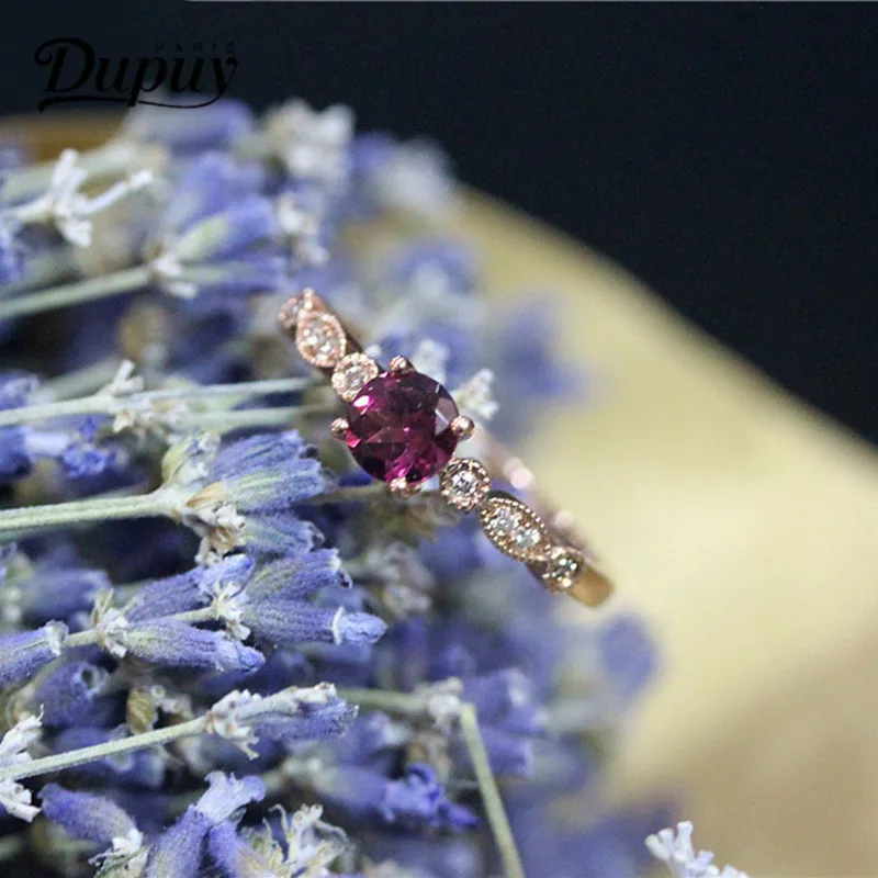 

Dupuy Classic Garnet Rings Women Diamonds 14K Rose Gold Prong Setting Engagement Ring 5mm 0.5ct Fashion Round Cut Rings D180317