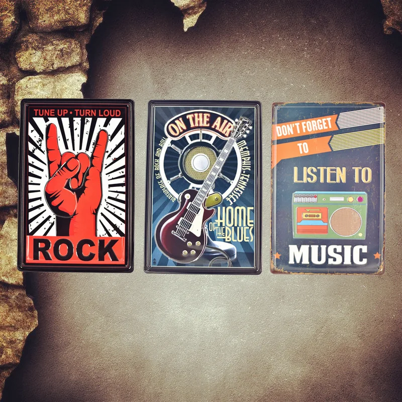 

Guitar Vintage Embossed Metal Tin Signs Bar Pub Cafe Decorative Plates ROCK Music Wall Stickers Iron Retro Plaque Home Decor SS9