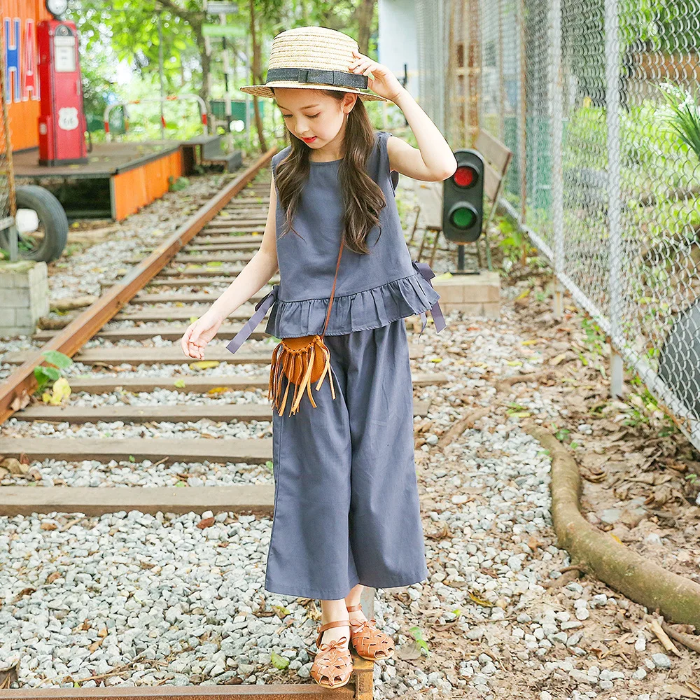 

2019 Summer Pure Cotton Sleeveless O-neck Vest 2 Piece Set Girl Korean Version Three Colors Optional Sweet And Pleasing