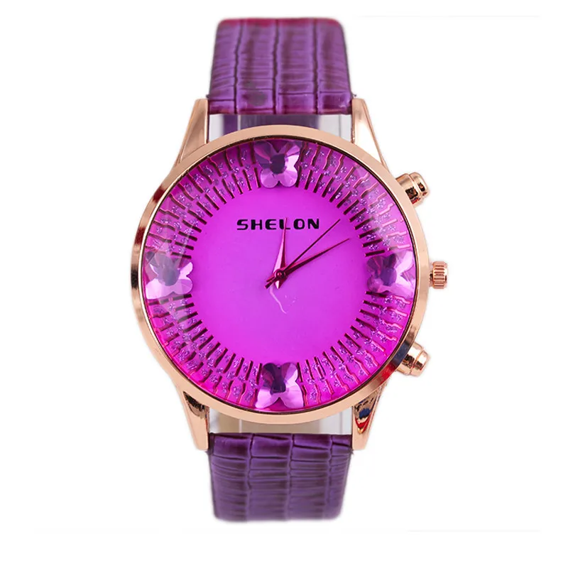 

Splendid SHELON Wristwatches Quartz-Watches Rhinestone Women's Watches Genuine Leather Upscale Large Dial