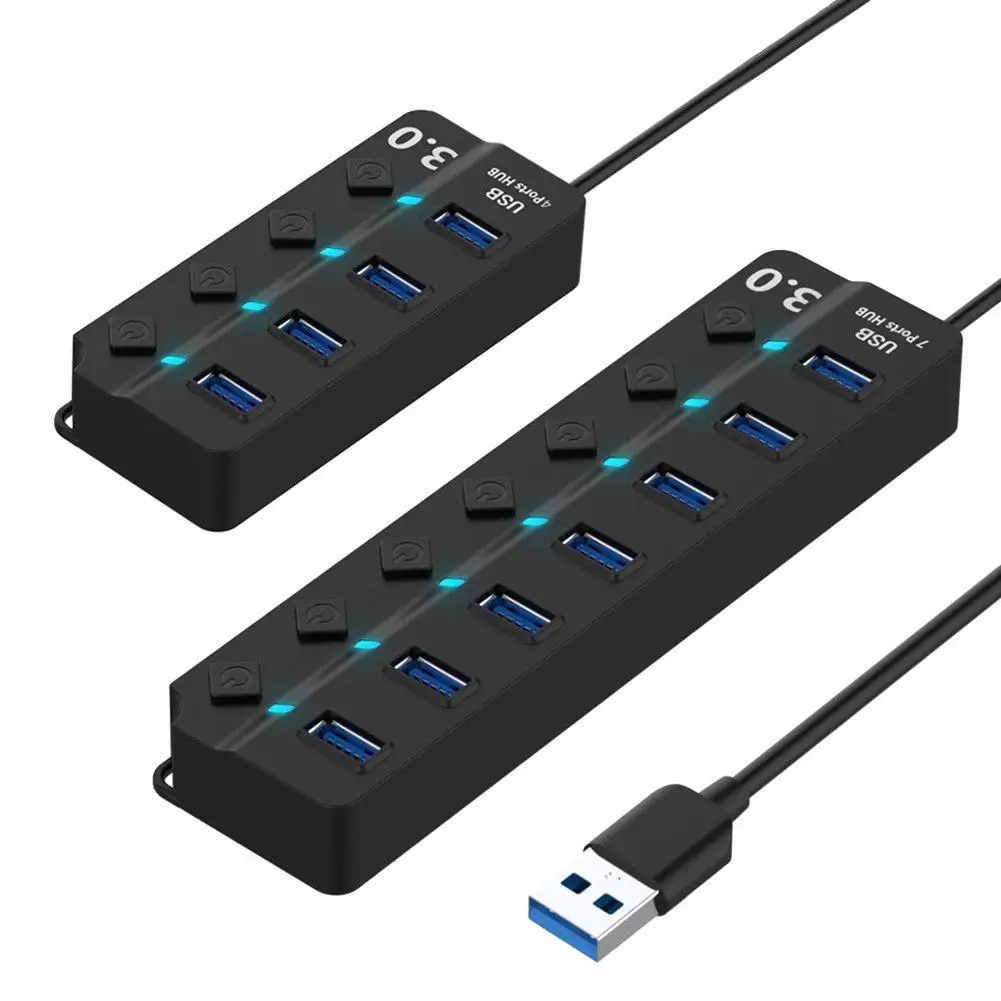 

7/4 Ports USB 3.0 Hub High Speed Splitter On/Off Switch Charger Dock Station Good quality