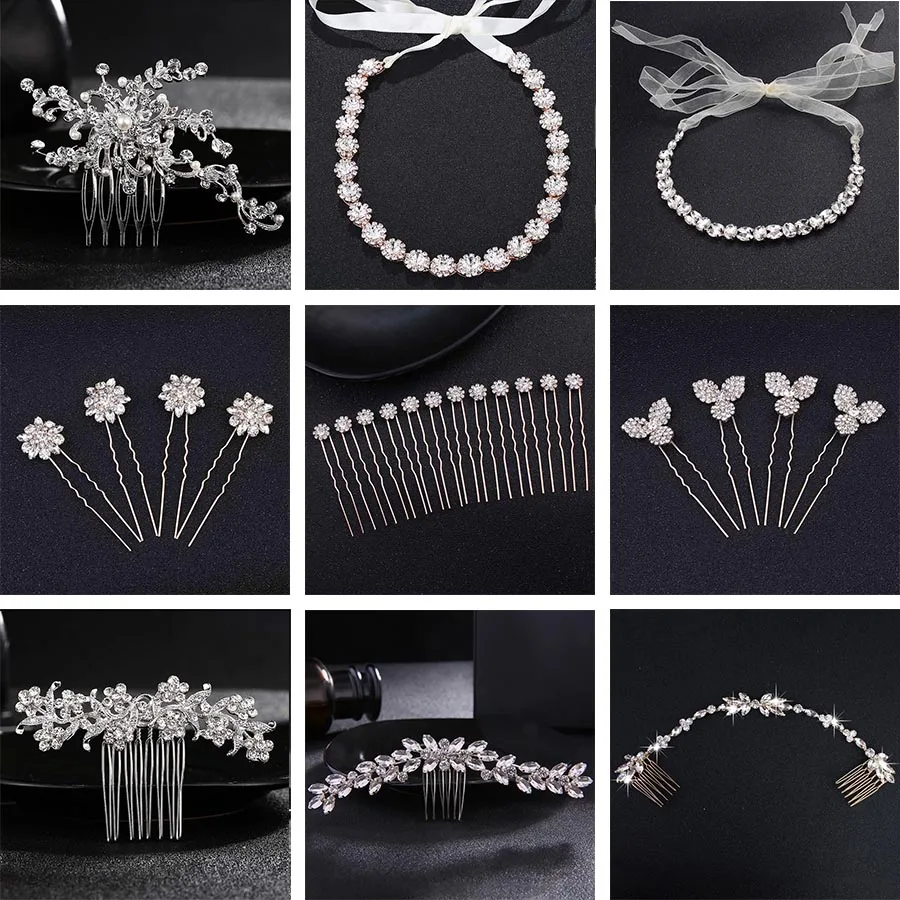 

QYY Fashion Austrian Crystal Wedding Hair Pins and Clips Rhinestone Bridal Hair Jewelry Accessories Women Headpieces