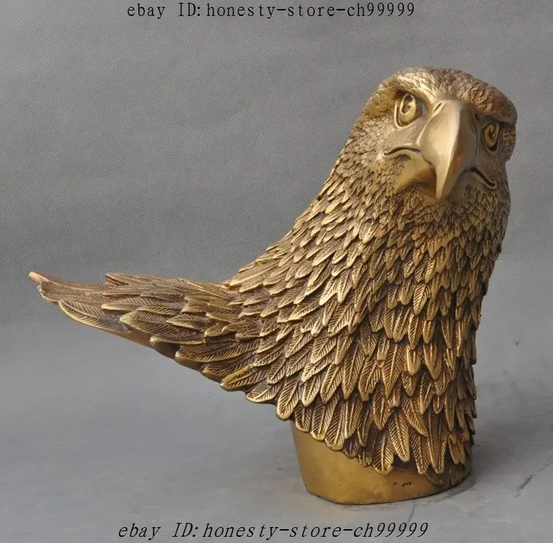 

11"marked chinese fengshui pure Brass bird king Eagle Hawk head statue Sculpture