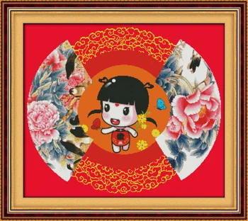 

The riches and honor peony lucky boy cross stitch kit people 18ct 14ct 11ct count print canvas stitches embroidery DIY handmade