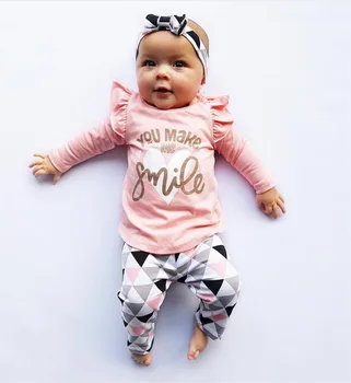 Baby Girl Clothes Newborn Infant Autumn 3Pcs Set Cotton T-shirt Pants Headband fall Outfits Clothes Baby Girls Clothing Suit