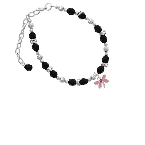 Pink Dragonfly with Crystal Black Beaded Bracelet