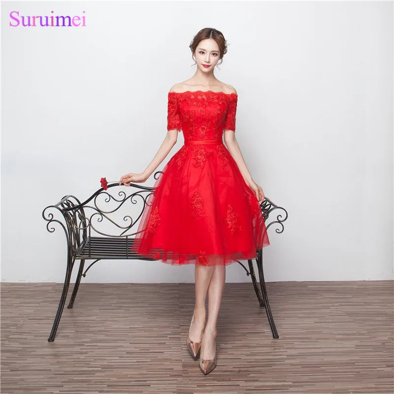 2 Free shipping French Lace Burgundy Short Bridesmaid Dresses Short Sleeve Maid Of Honor Dresses Vestidos Damas De Honor Cortos