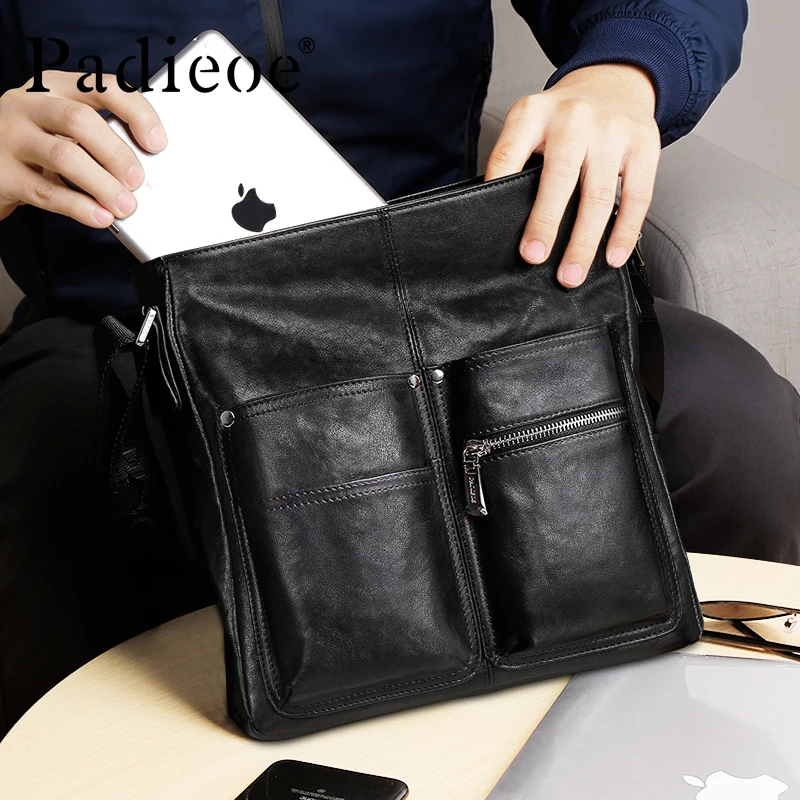 

Padieoe Famous Brand Men's Genuine Leather Bag Designer Man Bag High Quality Male Shoulder Bag For Travel Student School Bags