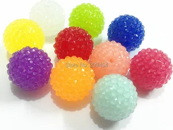 

20mm 100pcs/lot Jelly Beads With Clear Resin Rhinestone Ball Beads,Chunky Beads For Kids Jewelry Making
