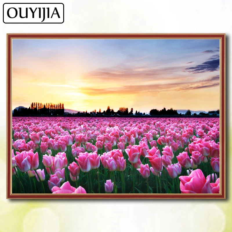 

OUYIJIA Flowers 5D DIY Diamond Painting Full Square Diamond Scenery Trees Tulips Mosaic Embroidery Rainbow Picture Of Rhinestone