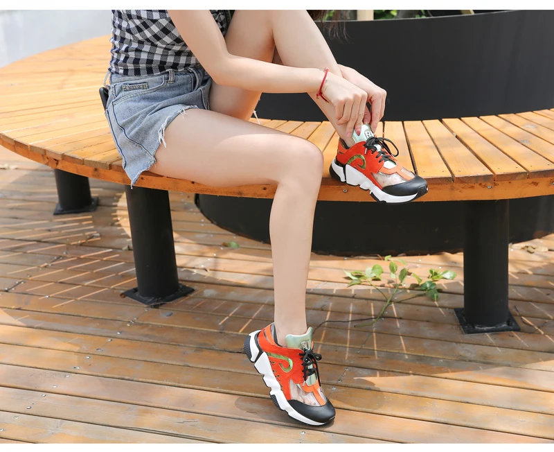 Prova Новые прозрачные Спортивные кроссовки женские удобные внутри увеличивающие рост кроссовки дышащая модная повседневная обувь в стиле ретро