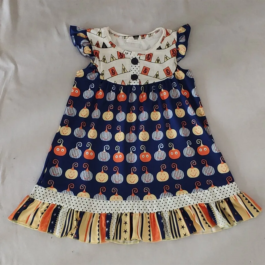 

Cute Design Baby Girl Fall Dress Hallowmas New Pumpkin Short Sleeve Dress With Ruffle