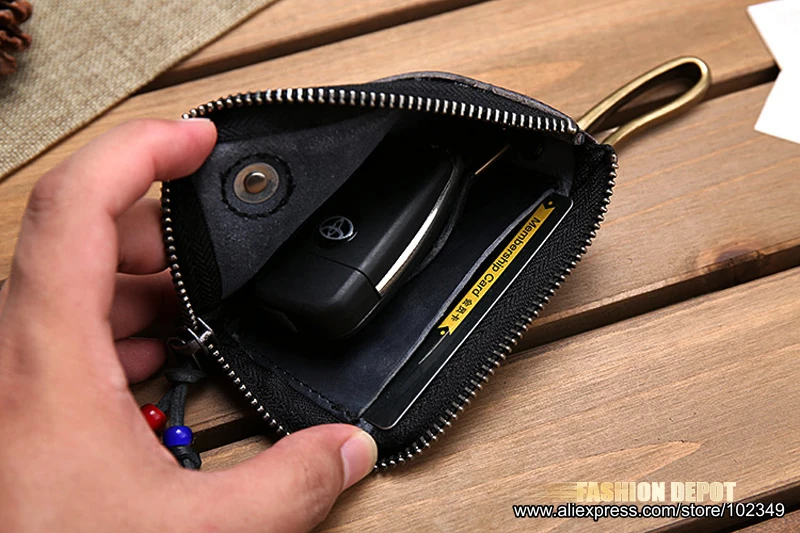 IamVoid Italian Leather Key Wallet Men's Real Leather Zipper Car Key Holder High Quality Credit Credit Card Case with Stud (1)