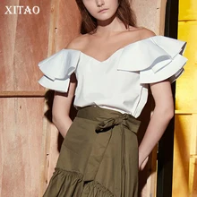 XITAO женская футболка с открытыми плечами Женский пуловер с рюшами сексуальный дикий Джокер с расклешенными рукавами с рюшами корейская мода Лето GWY1935