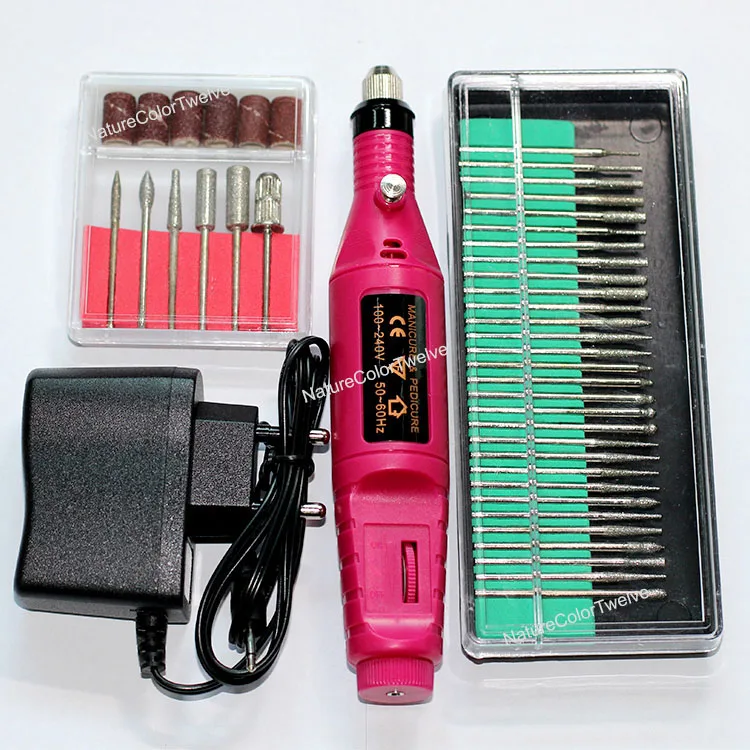 Мини-дрель для ногтей, 36 бит, электрическая дрель, набор инструментов для маникюра, педикюра, инструменты для удаления гель-лака, дрель, электрический набор пилок для ногтей - Цвет: Red - EU Plug